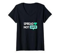 Mujer Verde Azulado Claro Aqua Color Love Not Hate Teal Aqua Graphic Camiseta Cuello V
