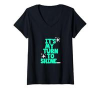 Mujer Verde Azulado Claro Aqua Color My Turn To Shine Light Teal Aqua Camiseta Cuello V