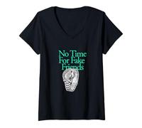 Mujer Verde Azulado Claro Aqua Color No Time For Fake Friends Verde Azulado Claro Camiseta Cuello V