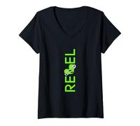 Mujer Verde Color Rebel Vertical Gráfico Verde Camiseta Cuello V