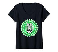Mujer Verde Mandala Salvaje Con Rayas De Cebra Camiseta Cuello V