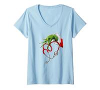 Mujer Verde Peludo Mano Sosteniendo Un Estetoscopio Camiseta Cuello V