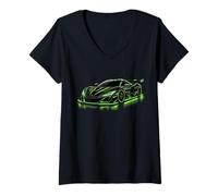 Mujer Verde Supercar Street Turbo Racing Car Design Niños Hombres Mujeres Camiseta Cuello V