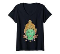 Mujer Verde Tara Vajrayana Budismo Tibetano Diosa Budista Camiseta Cuello V