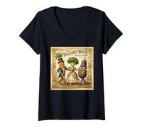 Mujer Verduras Bailando Vals Verduras Divertidas Vintage Camiseta Cuello V