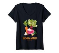 Mujer Verduras del mercado de agricultores comprar arte local de productos frescos Camiseta Cuello V