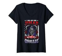 Mujer Veré tu Jihad y te levantaré una Cruzada Camiseta Cuello V