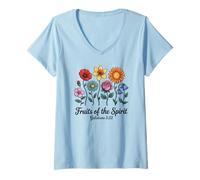 Mujer Verso bíblico Christian Gálatas 5:22 Escritura Floral Camiseta Cuello V