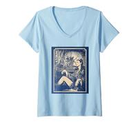 Mujer Vertical Asiático Oriental Ukiyo-e Samurai Chica Japonés Camiseta Cuello V
