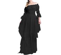 Mujer Vestido Casual Hombro Mangas Largas Época Medieval Cobre para Cosplay Elegante (Black, XXXL)