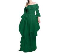 Mujer Vestido Casual Hombro Mangas Largas Época Medieval Cobre para Cosplay Elegante (Green, XL)