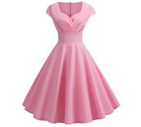 Mujer Vestido de Noche Chic Jointivo con Cinturón Vintage Retro Año 50s Pin-up Rockabilly Swing de Lunares San Manga Chic Y Glamour Vestido de Ceremonia Vestido de Cóctel Fiesta, rosa, M