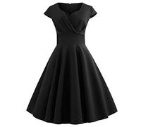 Mujer Vestido de Noche Chic Jointivo con Cinturón Vintage Retro Año 50s Pin-up Rockabilly Swing de Lunares San Manga Chic Y Glamour Vestido de Ceremonia Vestido de Cóctel Fiesta, Negro , M