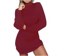Mujer Vestido de Punto Manga Larga Cuello Alto Elástico Bodycon Invierno Cálido Fiesta Vacaciones Vestido Regular Blanco Caqui, Vino Rojo Gris, Azul Oscuro Negro (M Wine Red)