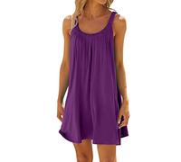 Mujer Vestido Largo 2026 Vestido de Playa Para Mujer Bikini Encubrimiento Casual Vacaciones Corto Verano Vestido De Algodón Largo Negro Vestidos Festivos, morado, M