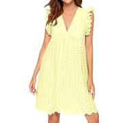 Mujer Vestido sin Mangas Cuello en V Sexy con Bolsillos Chic Y Elegant Tamaño Grande Vestidos Longitud de la Rodilla Ligero Bohemia Suelto Casual Barato Largo Delgado Verano Vestido, amarillo, S
