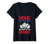Mujer Veterano de la Bandera Estadounidense para Hombres, Mujeres, niños, hogar de los Libres Camiseta Cuello V
