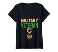 Mujer Veterano Militar Medalla de Honor Reconocimiento Camiseta Cuello V
