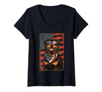 Mujer Veterans Day USA American Flag Rottweiler Camiseta Cuello V