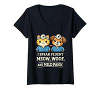 Mujer Veterinario I Speak Fluent Meow Woof and Mild Panic Camiseta Cuello V
