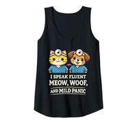 Mujer Veterinario I Speak Fluent Meow Woof and Mild Panic Camiseta sin Mangas