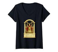 Mujer Vi I Saw I Bagged It Funny Caza Romano Latino Juego de Palabras Camiseta Cuello V
