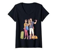 Mujer Viajar Familia Dibujos Animados Camiseta Cuello V
