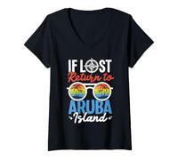 Mujer Viajar Isla del Caribe Regreso a la Isla Turística de Aruba Camiseta Cuello V