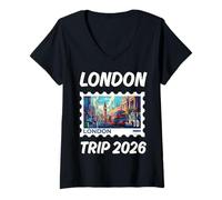 Mujer Viaje a Londres 2026! Vacaciones británicas a Juego Camiseta Cuello V