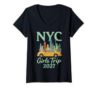 Mujer Viaje a Nueva York Chicas 2027 Travel Taxi Nueva York 2027 Camiseta Cuello V