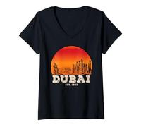Mujer Viaje al Horizonte del Atardecer de Dubái Camiseta Cuello V
