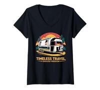 Mujer Viaje Atemporal Libertad Infinita Aventura En Caravana Camiseta Cuello V