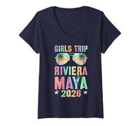 Mujer Viaje Chica Vintage Riviera Maya 2026 Vacay Vacay Travel Camiseta Cuello V