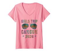 Mujer Viaje Chicas Vintage Cancun 2026 Viaje Modo Vuelo Vacaciones Camiseta Cuello V