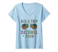 Mujer Viaje Chicas Vintage Cozumel 2026 Vacaciones Vacaciones Vacaciones Camiseta Cuello V