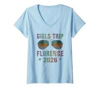 Mujer Viaje Chicas Vintage Florencia 2026 Vacay Holiday Travel Camiseta Cuello V