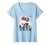 Mujer Viaje clásico japonés Heritage Graphic Geisha Samurai Camiseta Cuello V
