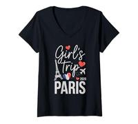 Mujer Viaje DE Chica Linda PARÍS 2026 Viaje Sassy Vacay Familia Bestie Camiseta Cuello V