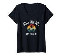 Mujer Viaje de chicas 2025 Cape Coral Florida Palm Tree Design Camiseta Cuello V