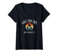 Mujer Viaje de chicas 2025 Weeki Wachee Florida Palm Tree Design Camiseta Cuello V