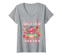 Mujer Viaje de Chicas 2026 Cócteles al Atardecer en la Playa Tropical Camiseta Cuello V