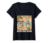 Mujer Viaje de Chicas 2027 Vacaciones en Hilton Head Island Camiseta Cuello V