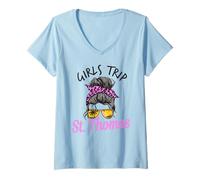 Mujer Viaje de Chicas a Juego St. Thomas USVI Cabello desordenado Camiseta Cuello V