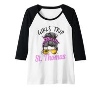 Mujer Viaje de Chicas a Juego St. Thomas USVI Cabello desordenado Camiseta Manga Raglan