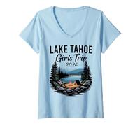 Mujer Viaje de Chicas en Lake Tahoe 2026 Fin de Semana de fogata en el Lago Camiseta Cuello V