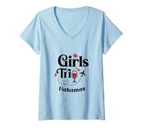 Mujer Viaje de Chicas Lindas del Vino Bahamas Viajes Vacaciones Camiseta Cuello V