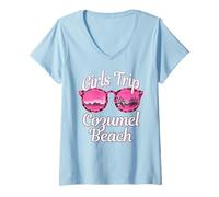 Mujer Viaje de Chicas Playa Cozumel México Bachelorette Viaje de Mujeres Camiseta Cuello V