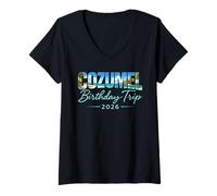 Mujer Viaje de cumpleaños a Cozumel 2026 México Cancún Vacaciones Beach Crew Camiseta Cuello V