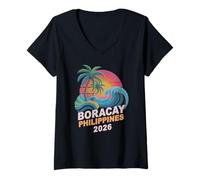 Mujer Viaje de natación de Vacaciones Retro Boracay FILIPINES 2026 Camiseta Cuello V