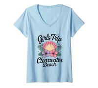 Mujer Viaje de niña Clearwater Beach Florida Travel Crew Besties Camiseta Cuello V
